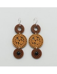 Wooden macramé design dangle hook earrings - The Camelia...