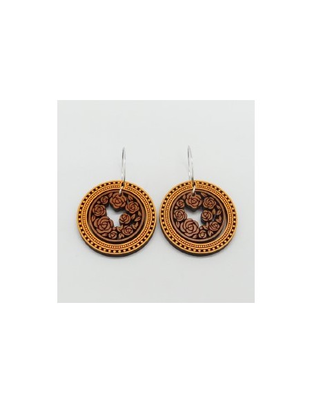 Wooden macramé design dangle hook earrings - The Camelia Collection