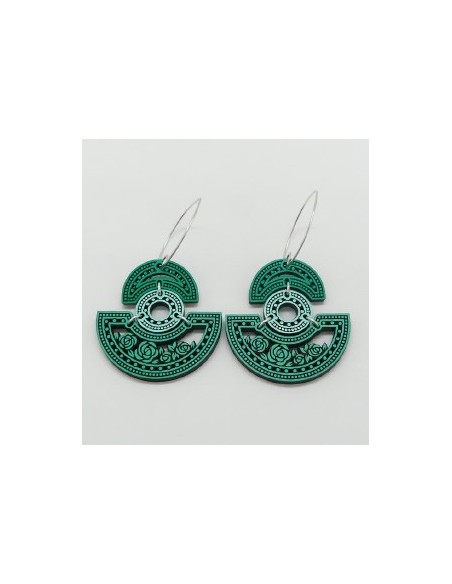 Wooden macramé design oval dangle hook earrings - The Camelia Collection