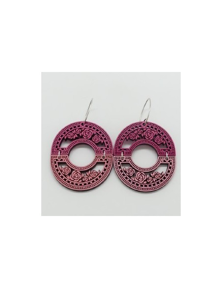 Wooden macramé design dangle hook earrings - The Camelia Collection