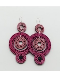 Wooden macramé design dangle hook earrings - The Camelia...