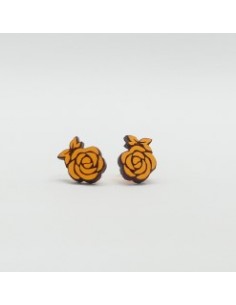 Wooden flower macramé design stud earrings - The Camelia...