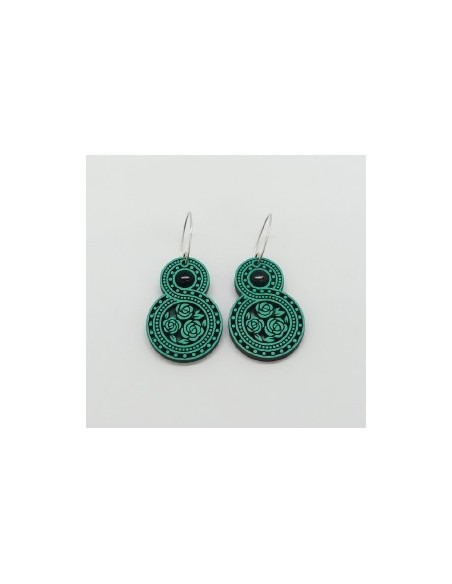 Wooden macramé design dangle hook earrings - The Camelia Collection
