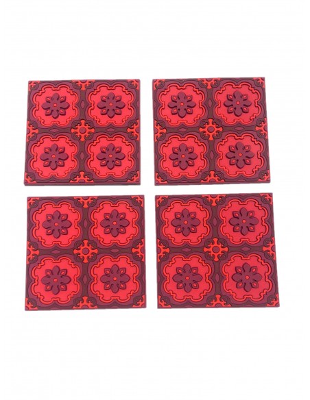 Set of 4 Silicone Coasters - Sejjadeh Ruby design - 9x9cm