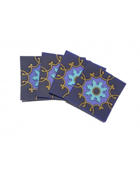 Set of 4 Silicone Coasters - Zafaf Blue Bird Flower design - 9x9cm