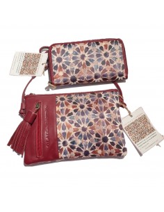 Leather and silk purse + shoulder bag set. Mosaico Rojo... 2