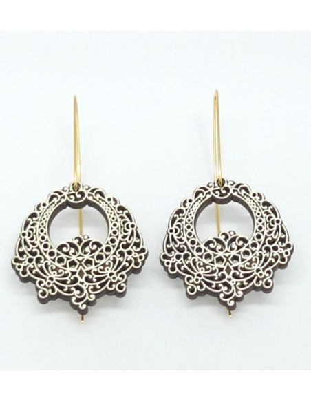 Wooden macramé design dangle oval hook earrings - The Lusos Collection