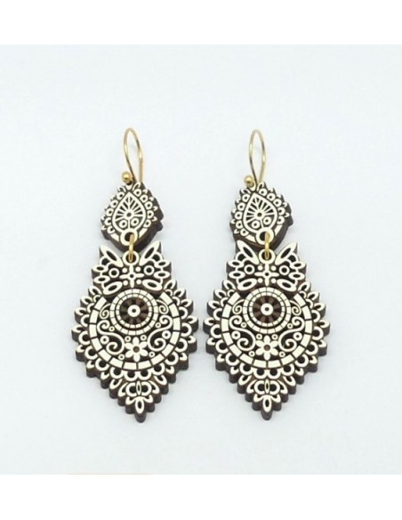 Wooden macramé design dangle hook earrings - The Lusos Collection