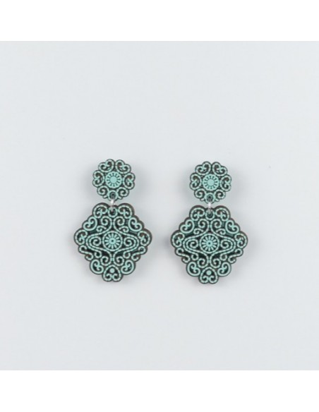 Wooden macramé design stud dangle earrings - The Filigrana Collection