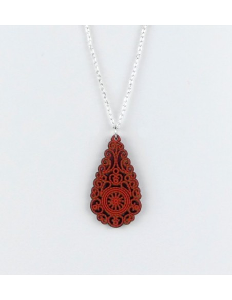 Wooden watermark design pendant necklace - The Camelia Collection