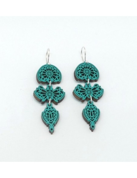 Wooden Santiago macramé design stud earrings - The Traditional Collection