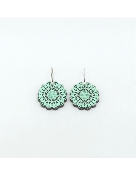 Wooden Portuguese macramé design dangle hook earrings - The Traditional Collection