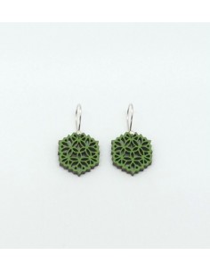 Wooden macramé design dangle hook earrings - The Guipur...