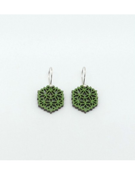 Wooden macramé design dangle hook earrings - The Guipur Collection