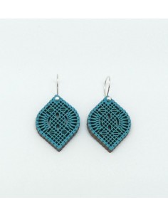 Wooden macramé design dangle hook earrings - The Guipur...