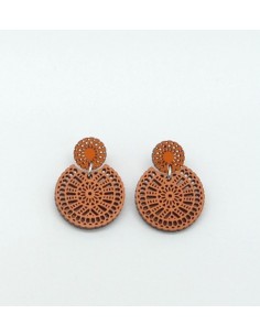 Wooden macramé design stud dangle earrings - The Guipur...