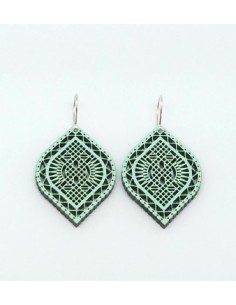 Wooden macramé design dangle hook earrings - The Guipur...