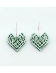 Wooden macramé design dangle hook earrings - The Guipur...