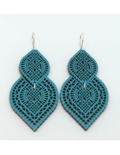 Wooden macramé design dangle hook earrings - The Guipur...