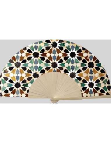 Abanico Mosaico Alhambra - algodón y madera