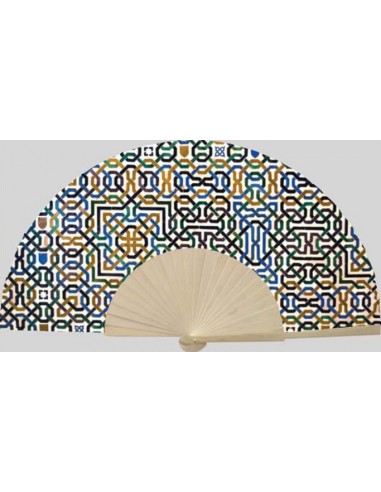 Abanico Mosaico Alhambra -algodón y madera