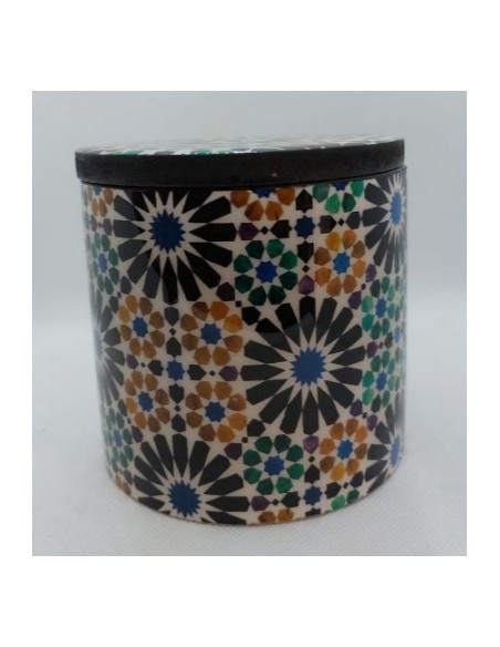 Large cylindrical Taracea design wooden jar - The Mosaics of the Alhambra