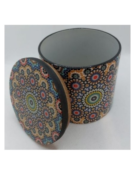 Large cylindrical Taracea design wooden jar - The Mosaics of the Alhambra