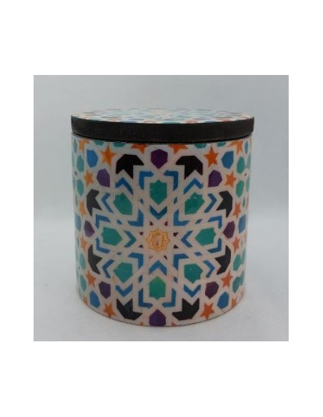 Large cylindrical Taracea design wooden jar - The Mosaics of the Alhambra