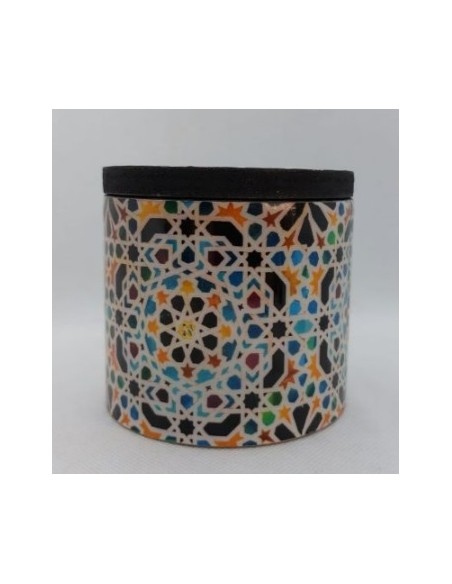 Large cylindrical Taracea design wooden jar - The Mosaics of the Alhambra