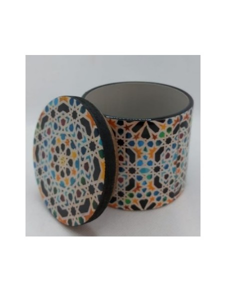 Large cylindrical Taracea design wooden jar - The Mosaics of the Alhambra