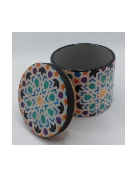 Small cylindrical Taracea design wooden jar - The Mosaics of the Alhambra