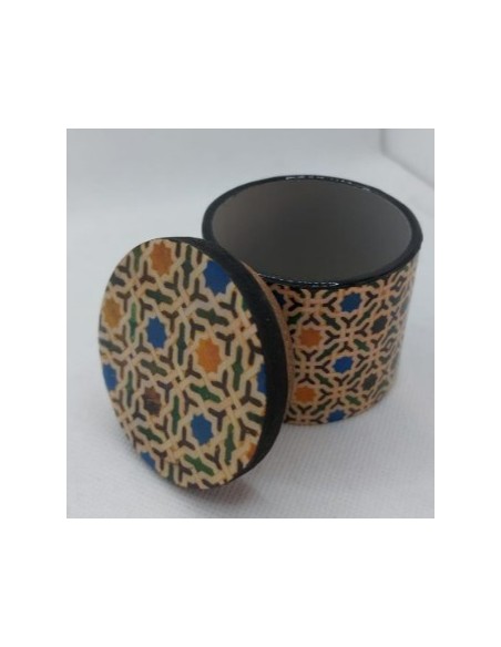 Small cylindrical Taracea design wooden jar - The Mosaics of the Alhambra