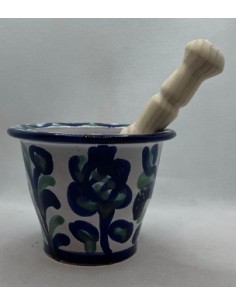 Ceramic Mortar and Pestle - Blue and Green Fajalauza design