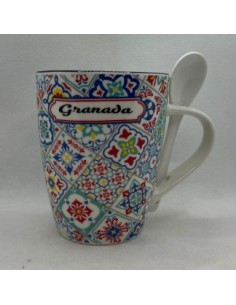 Ceramic cup with spoon - Mosaics of the Alhambra design