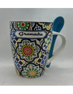 Ceramic cup with spoon - Mosaics of the Alhambra design