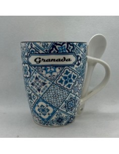 Ceramic cup with spoon - Mosaics of the Alhambra design