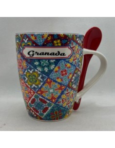 Ceramic cup with spoon - Mosaics of the Alhambra design
