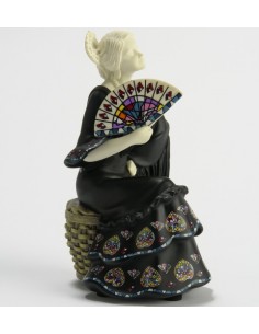 Flamenco dancer sitting with fan figurine - Black with...