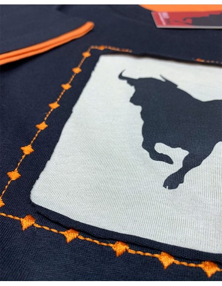 Camiseta Hombre Toro Roto Negro/ naranja