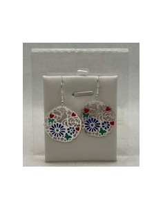 Silver enamel pendant earrings