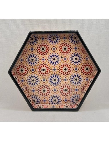 Hexagonal Taracea design wooden tray...