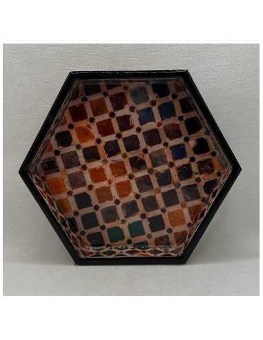 Hexagonal Taracea design wooden tray...