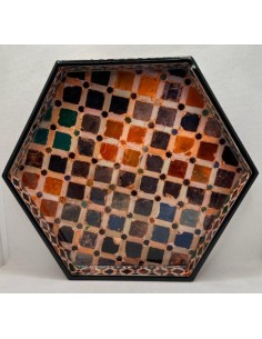 Hexagonal Taracea design wooden tray T.4 - The Mosaics of...