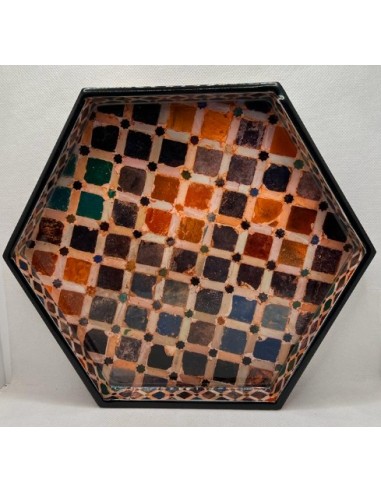 Hexagonal Taracea design wooden tray...