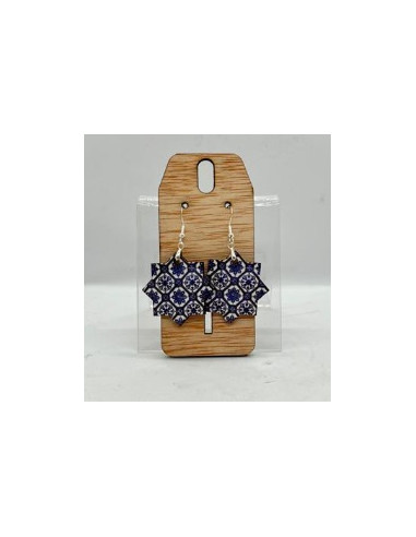 Wooden and silver dangle earrings -...