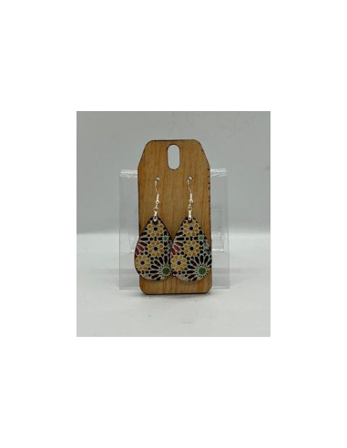 Wooden and silver dangle earrings -...