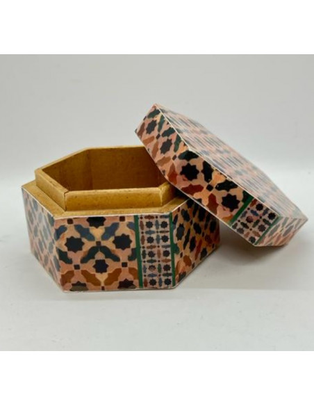 Small hexagonal Taracea design wooden box - The Mosaics of the Alhambra