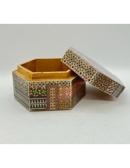 Small hexagonal Taracea design wooden box - The Mosaics of the Alhambra