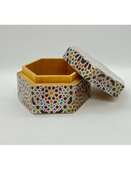 Small hexagonal Taracea design wooden box - The Mosaics of the Alhambra