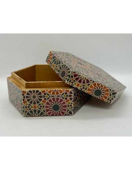 Large hexagonal Taracea design wooden box - The Mosaics of the Alhambra